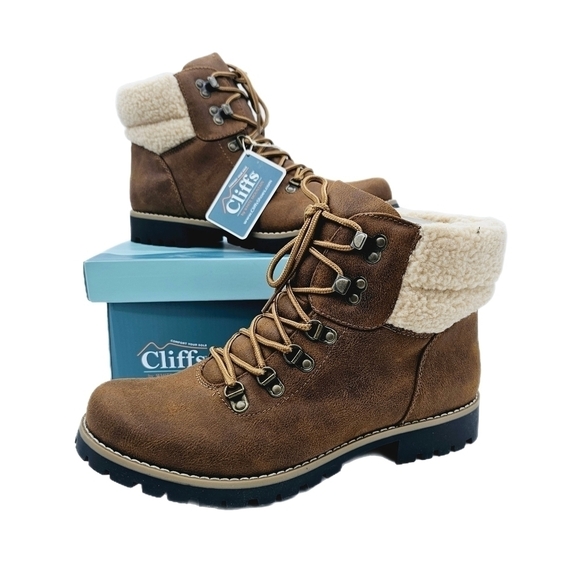 Cliffs by White Mountain Brown Faux Suede Fleece Pathfield Winter Hiker Boots 10 - Picture 1 of 13